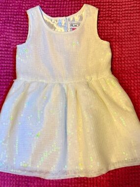 The Children's Place Girls' White Sequin Party Dress/shirt size 2t!